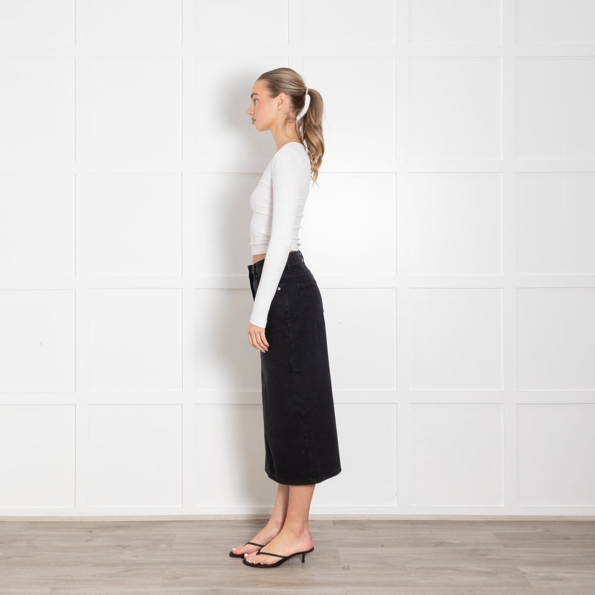 Prada Black Polyester Cotton Denim Long Skirt