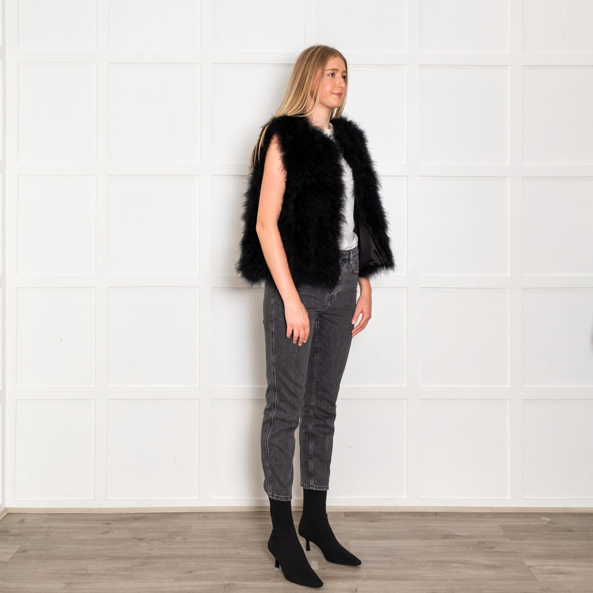 Yves Salomon Black Feather Sleeveless Jacket