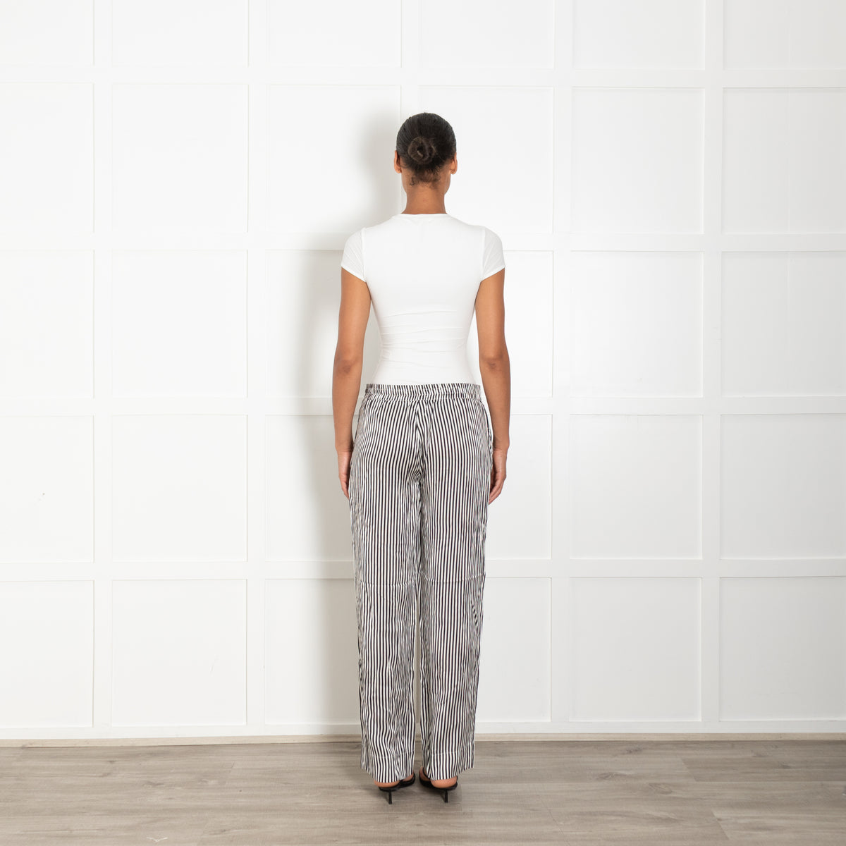 Asceno Black And White Cotton Silk Striped PJ Trousers
