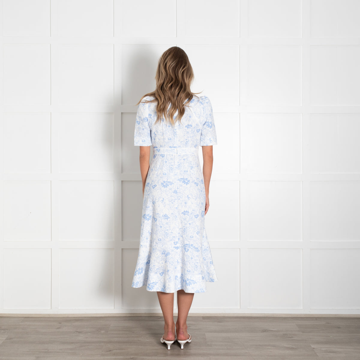 Me + Em White Blue Floral Textured Fabric Cotton Dress