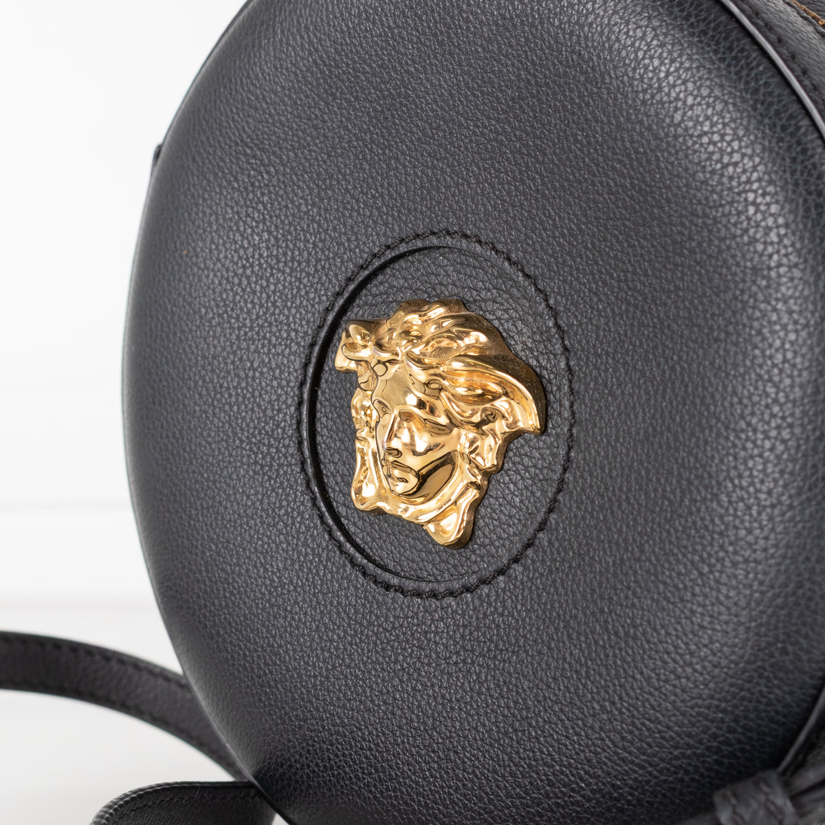 Versace Black Grained La Medusa Round Camera Bag
