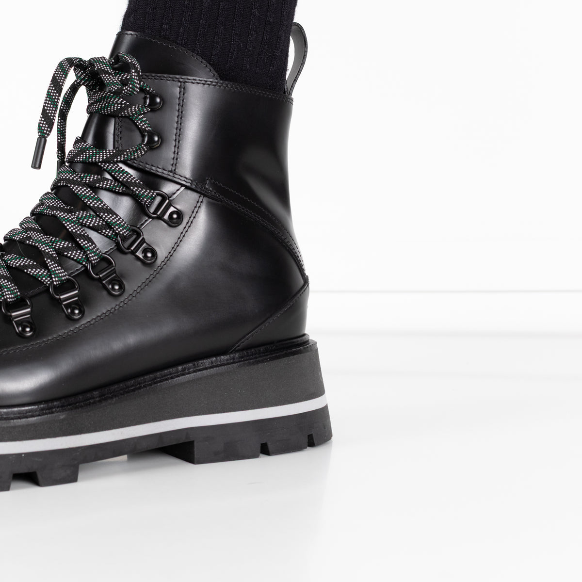 Jimmy Choo Chike Flat Black Leather & Ribbed Knit Boots