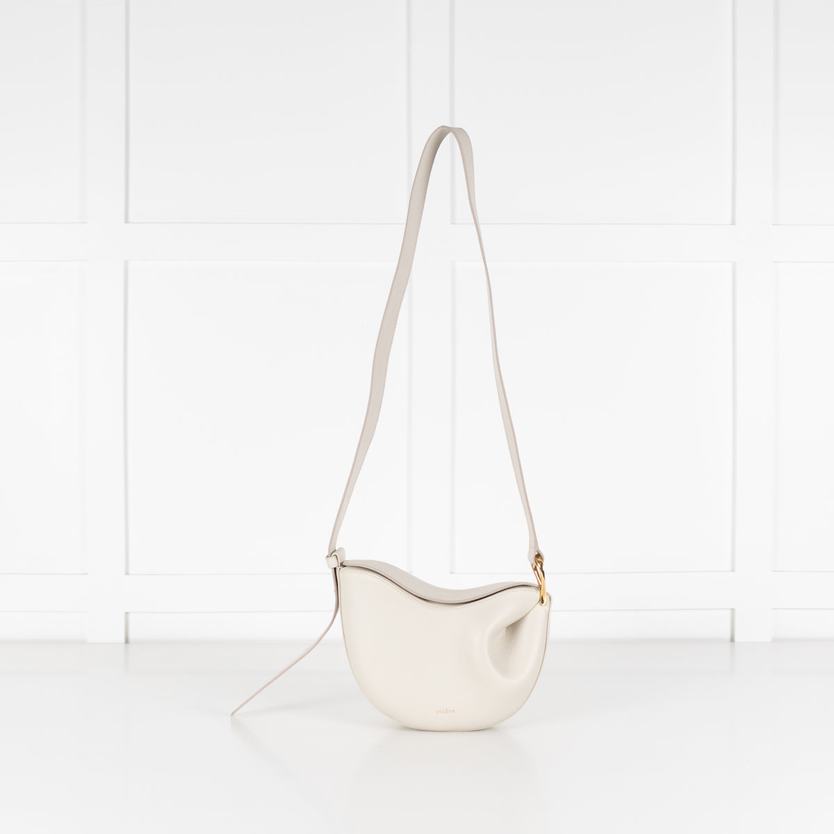 Polene Cream Grainy Leather Tonca Crossbody Bag