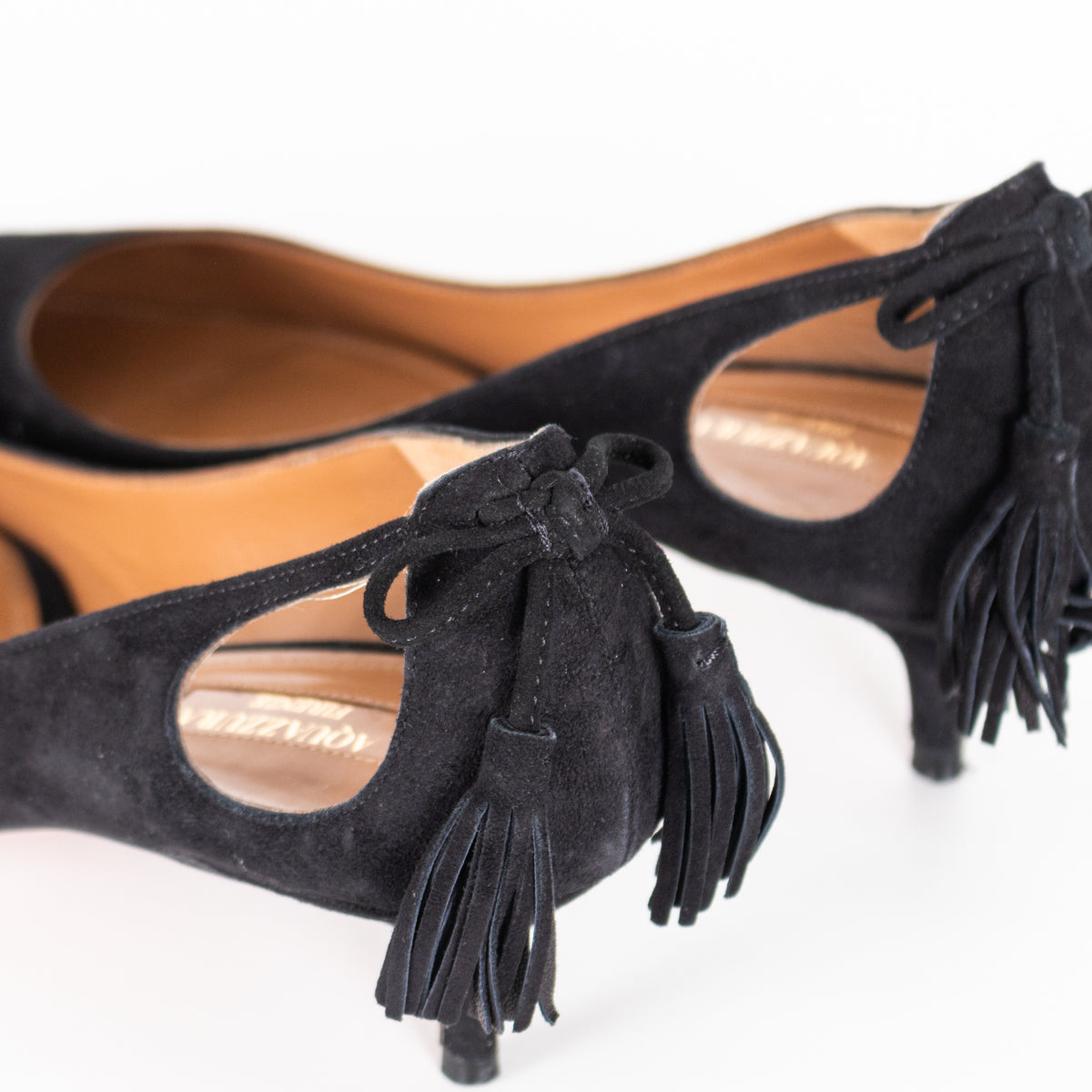 Aquazzura Black Suede Tassle Pumps