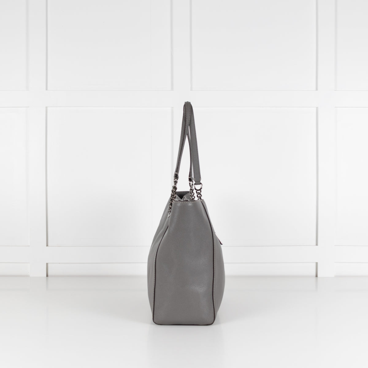 Coach Grey Pebbled Leather Turnlock Chain Tote