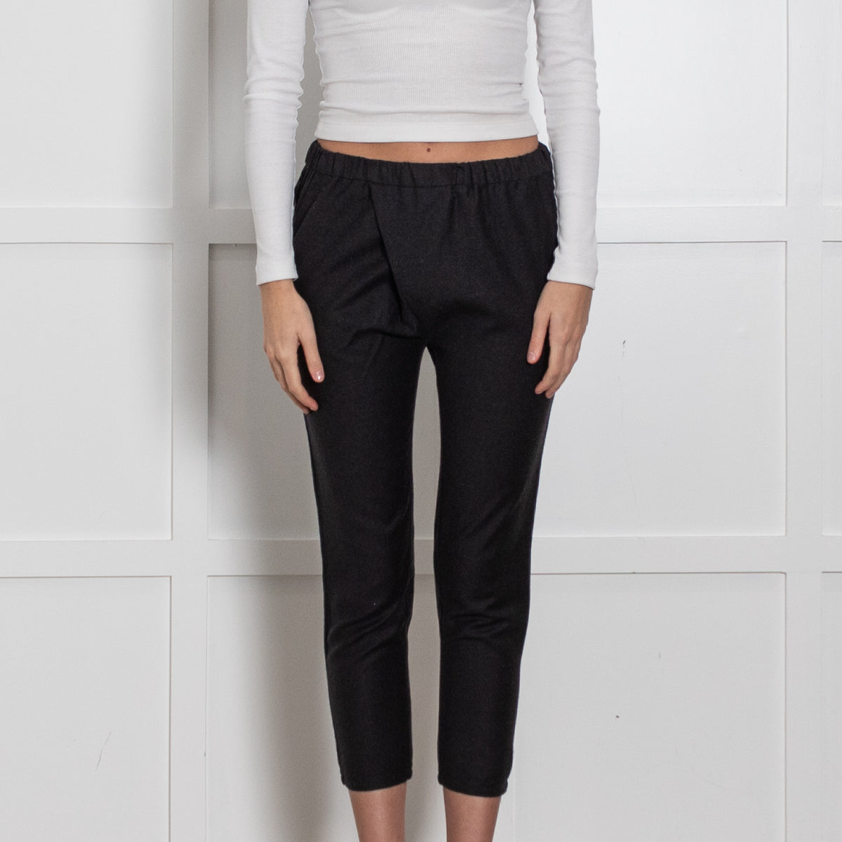 Studio Nicholson Grey Wool Trousers With Elasticated Waist and Hems
