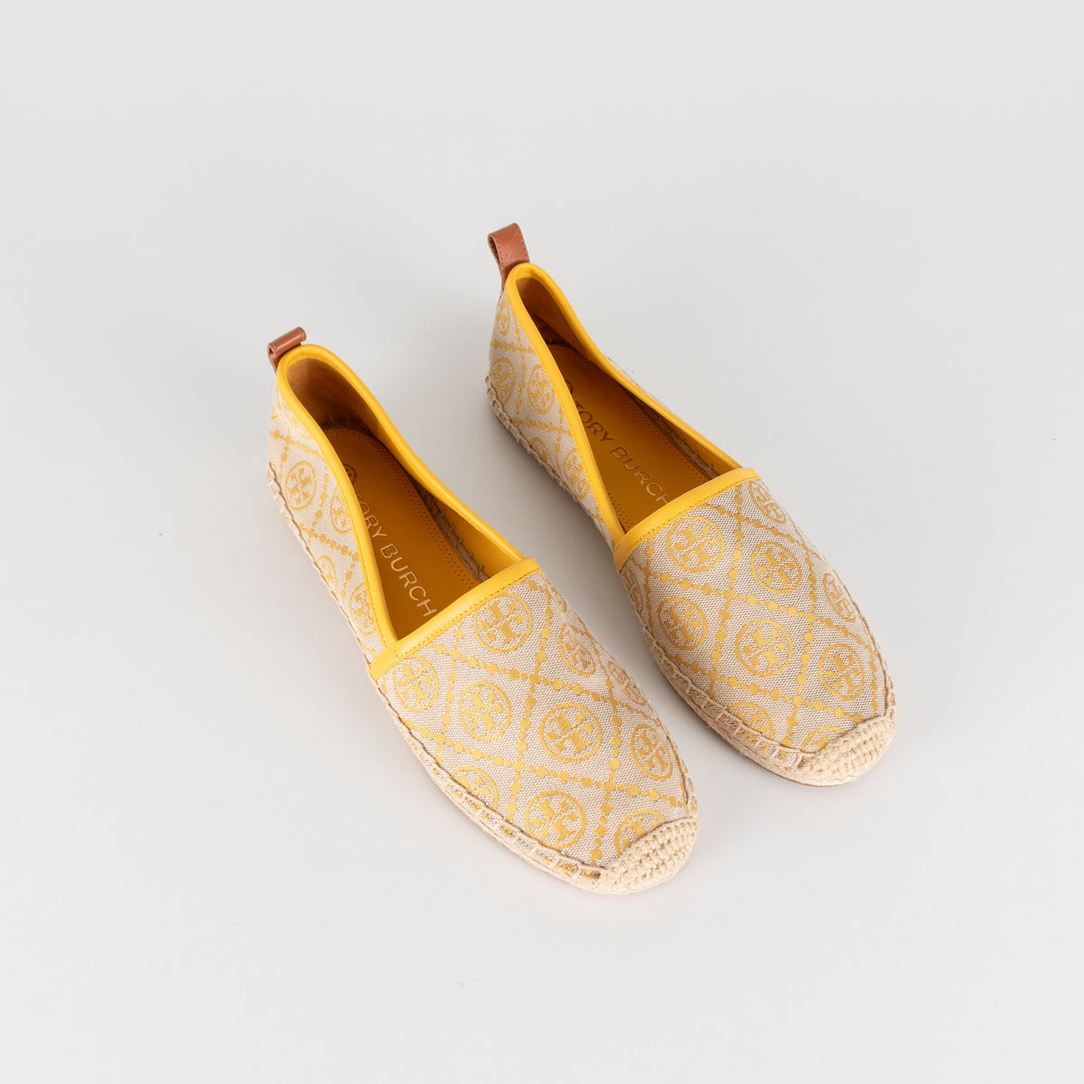 Tory Burch Yellow and Beige Logo Print Jacquard Espadrilles