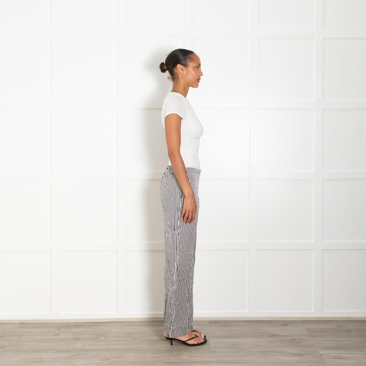 Asceno Black And White Cotton Silk Striped PJ Trousers