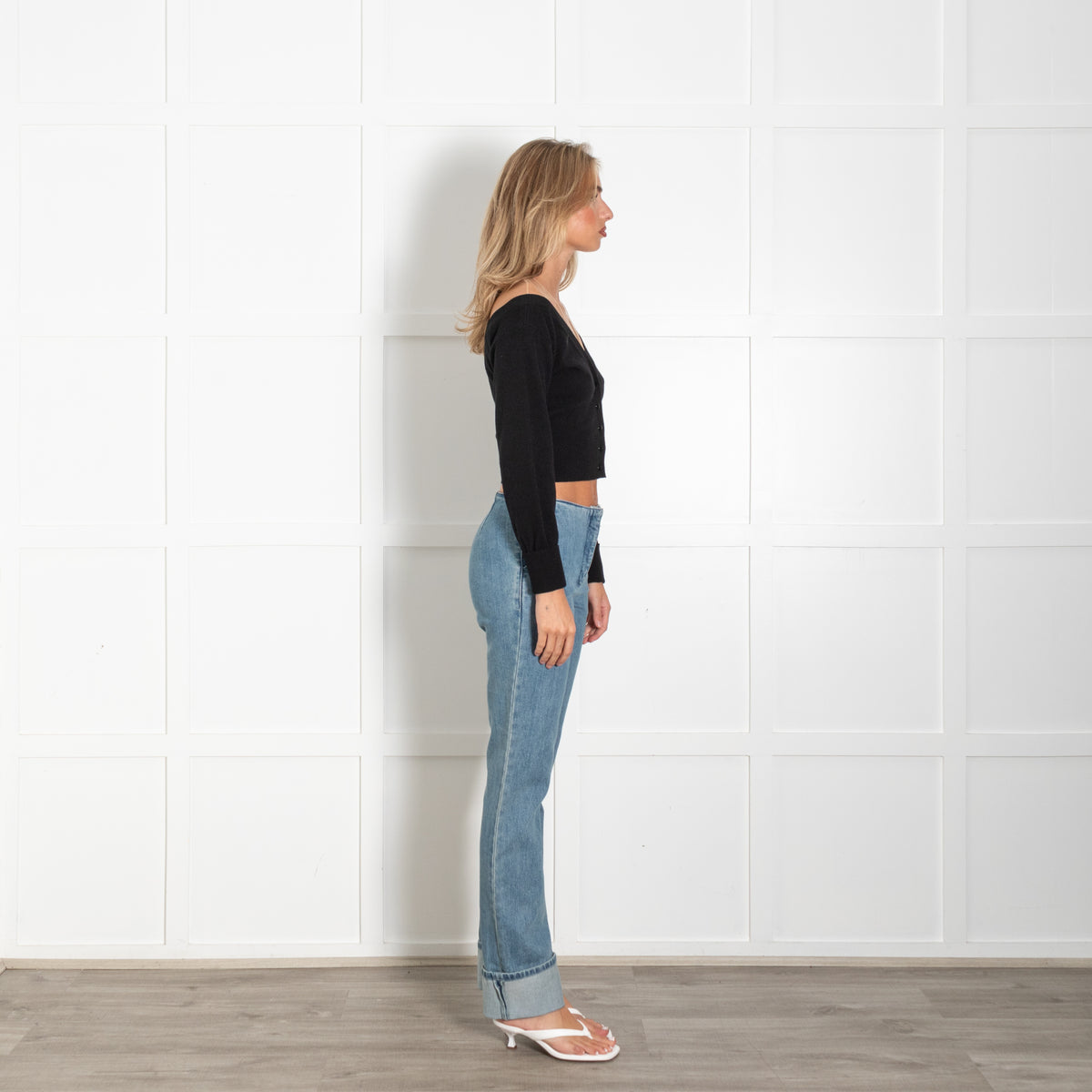 Alexander Wang Black Wool Blend Nude Tule Trim Cropped  Cardigan