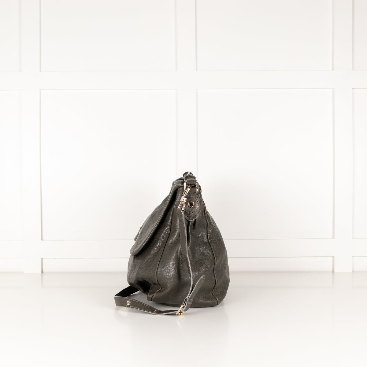 Marc Jacobs Khaki Grey Pebble Leather Flap Shoulder Bag