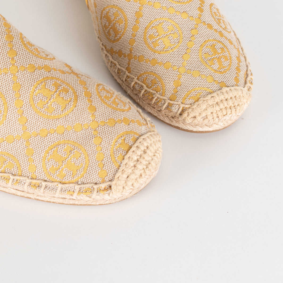 Tory Burch Yellow and Beige Logo Print Jacquard Espadrilles