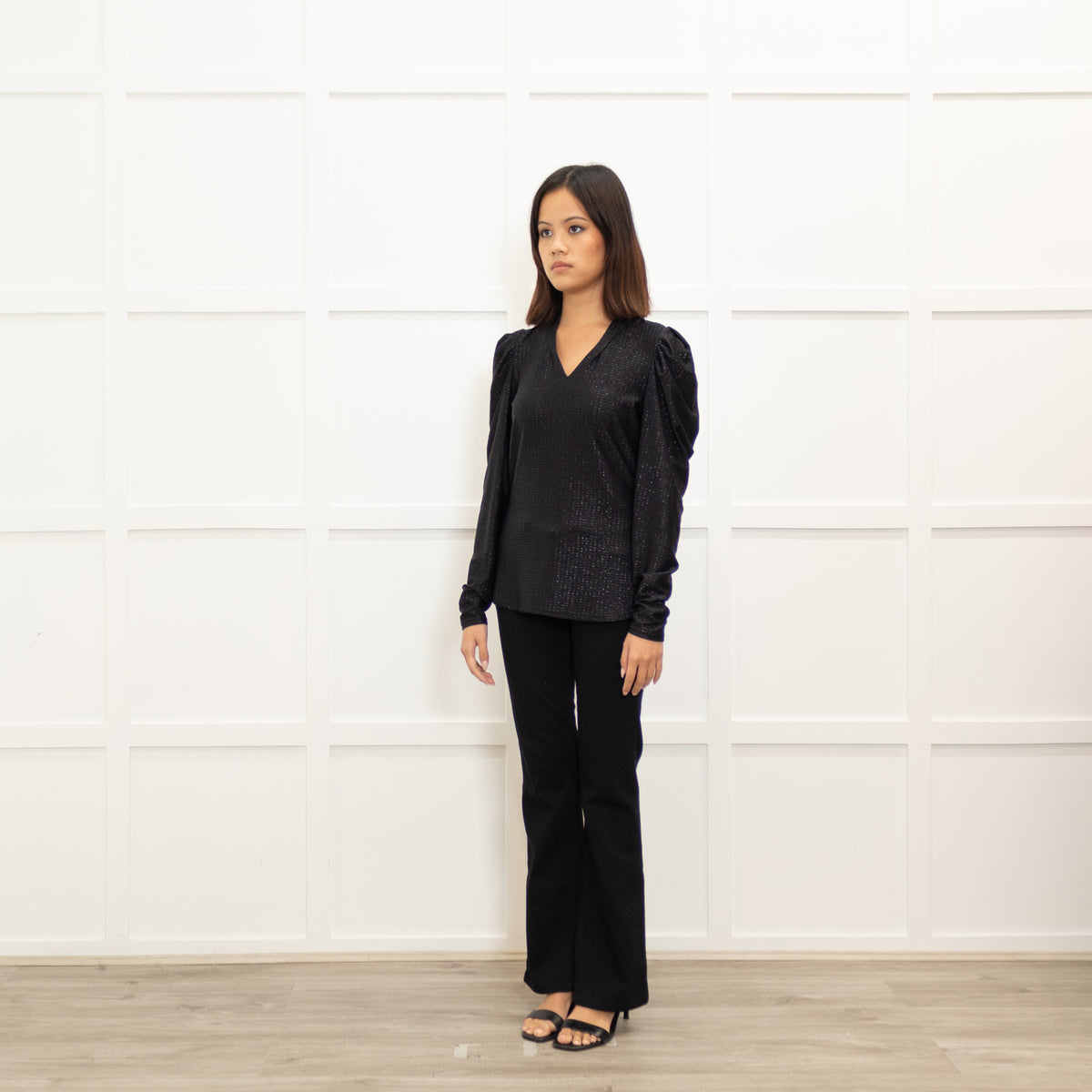 Bruuns Bazaar Black And Silver Pleated Top