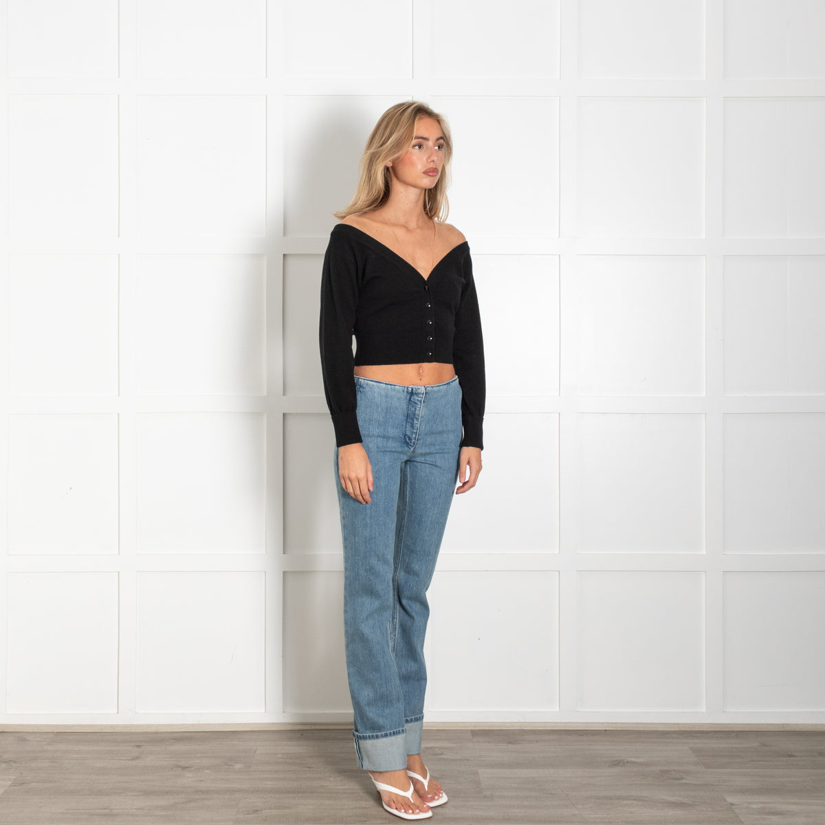 Alexander Wang Black Wool Blend Nude Tule Trim Cropped  Cardigan