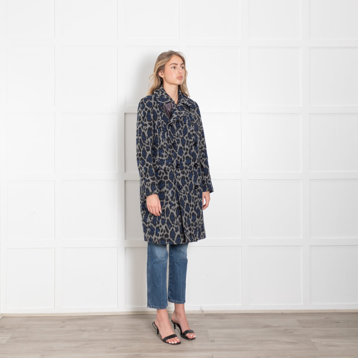 Sacai Grey and Blue Wool Animal Print Jacket