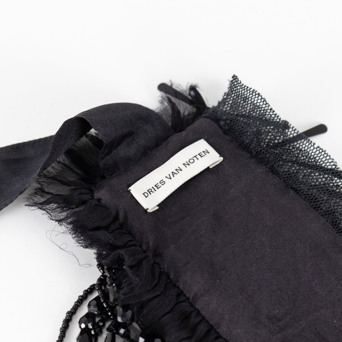 Dries Van Noten Black Beaded Necklace with Ribbon Ties