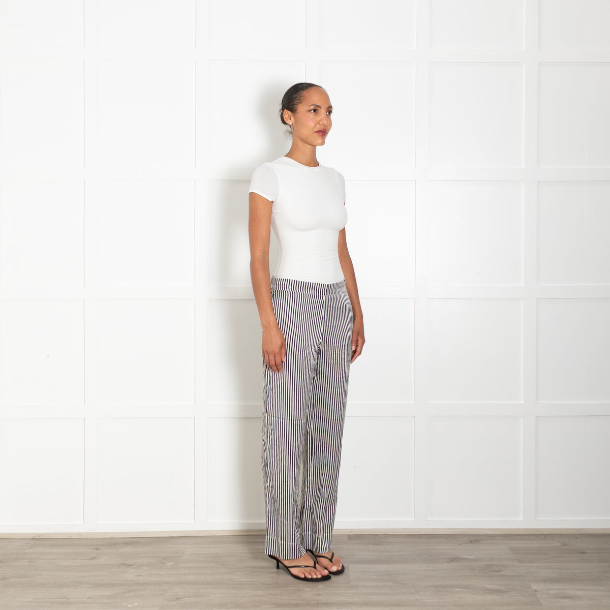 Asceno Black And White Cotton Silk Striped PJ Trousers