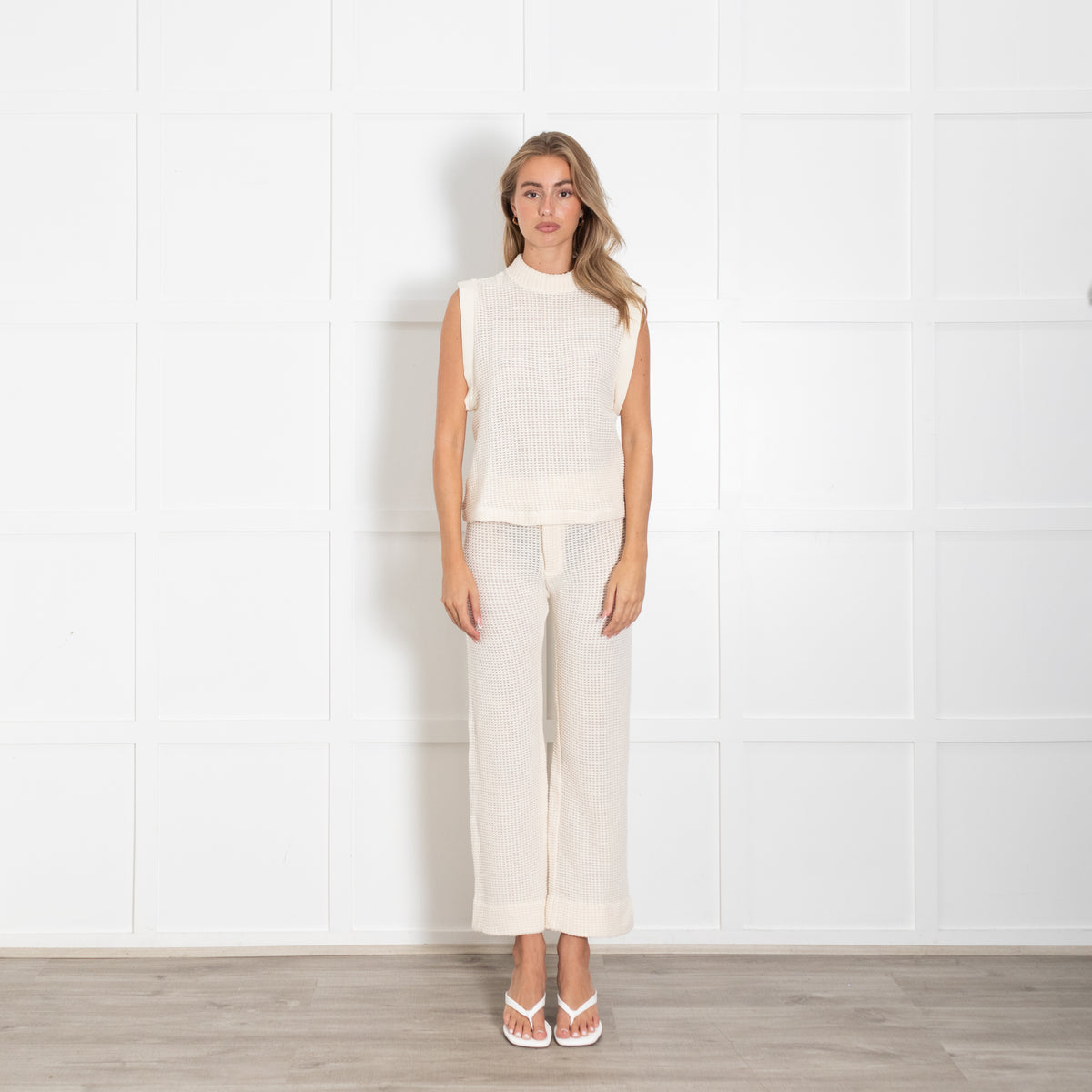 OASIS Resortwear Cream Waffle Knit Trouser And Top Set