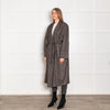 Blaze Brown White Herringbone Cabana Whistler Belted Long Coat