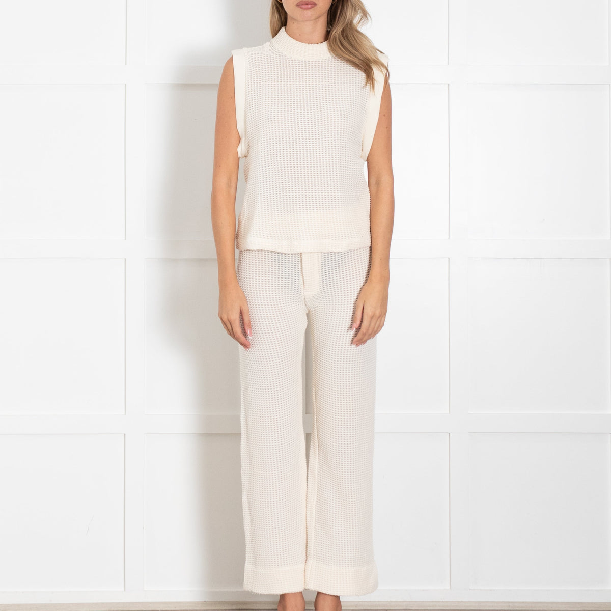 OASIS Resortwear Cream Waffle Knit Trouser And Top Set