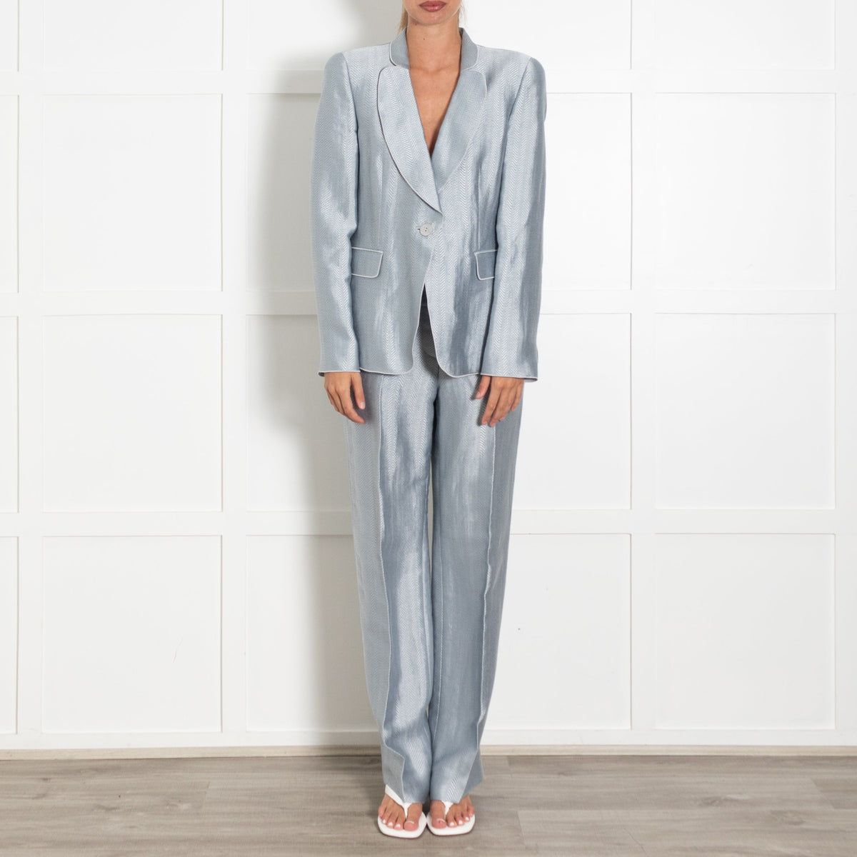 Giorgio Armani Pale Blue Herringbone Trousers Suit