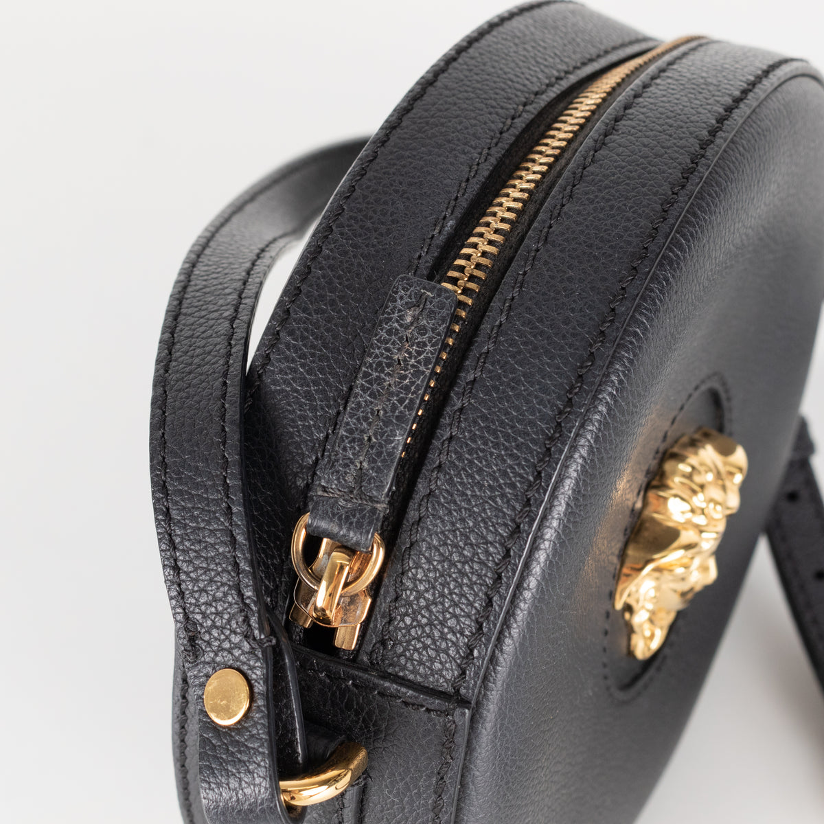 Versace Black Grained La Medusa Round Camera Bag