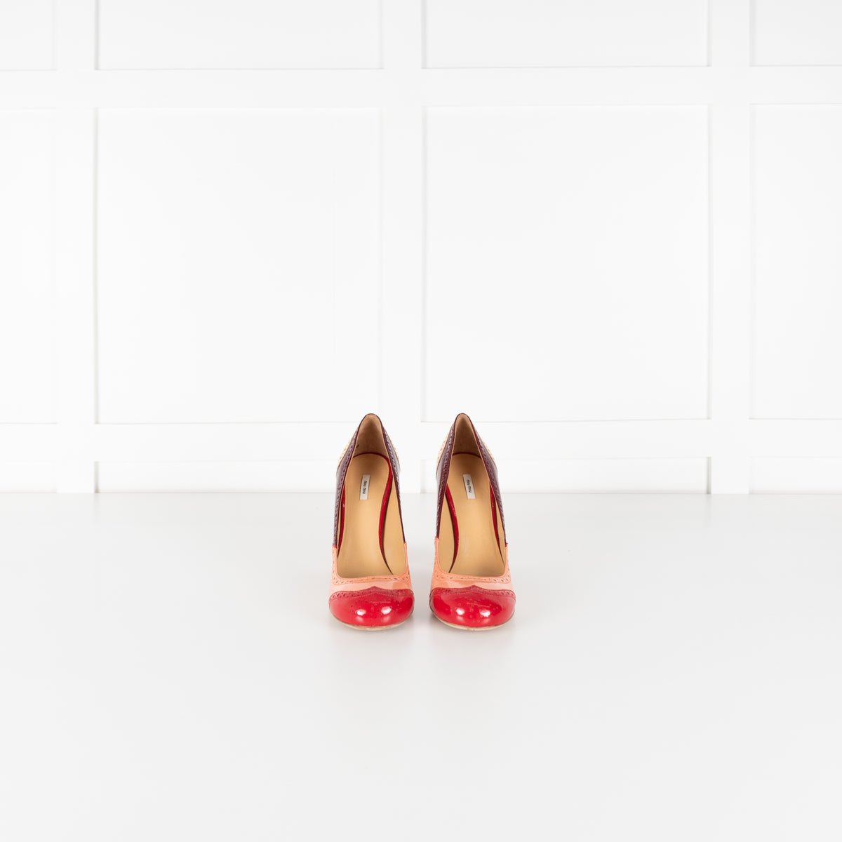 Miu Miu Pink Red Beige Painted Leather Heeled Shoes