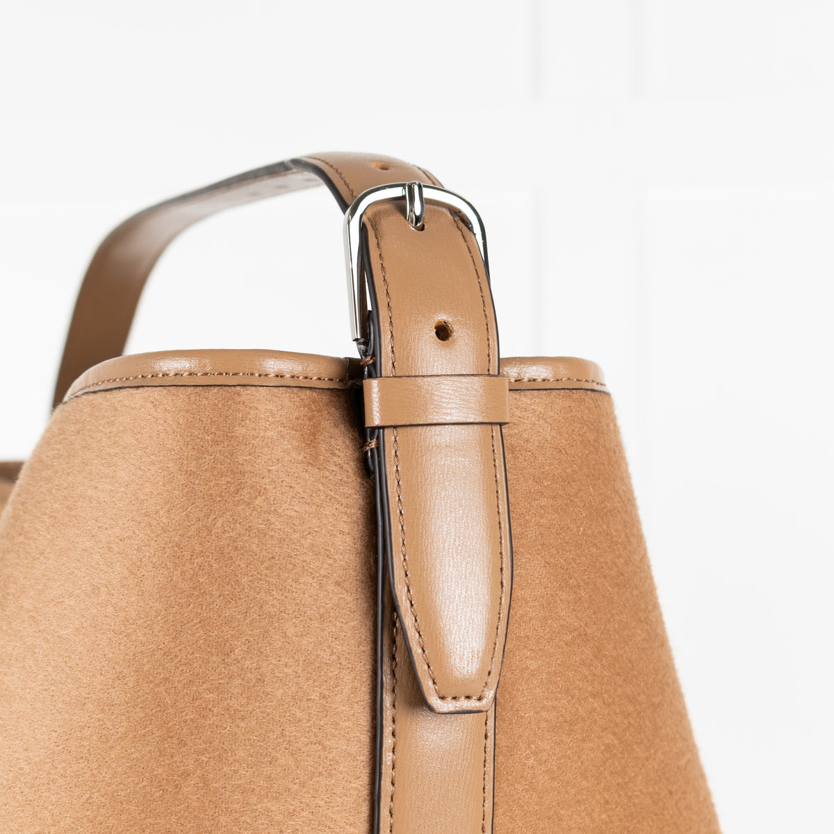 Toteme Camel Wool Felted Leather Trim Belted Tote Bag