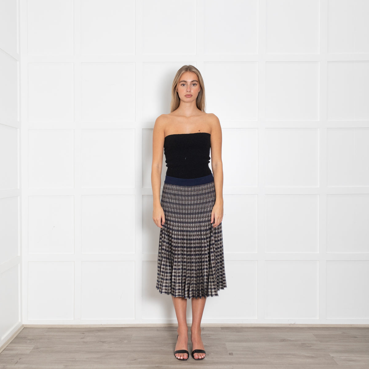Baum Und Pferdgarten Navy Cream Houndstooth Pleated Skirt