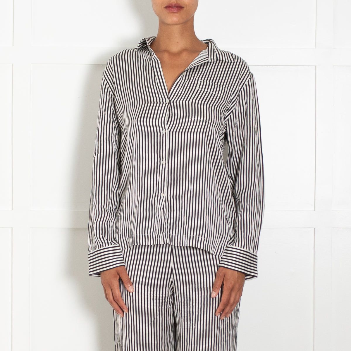 Asceno Black And White Cotton Silk PJ Shirt