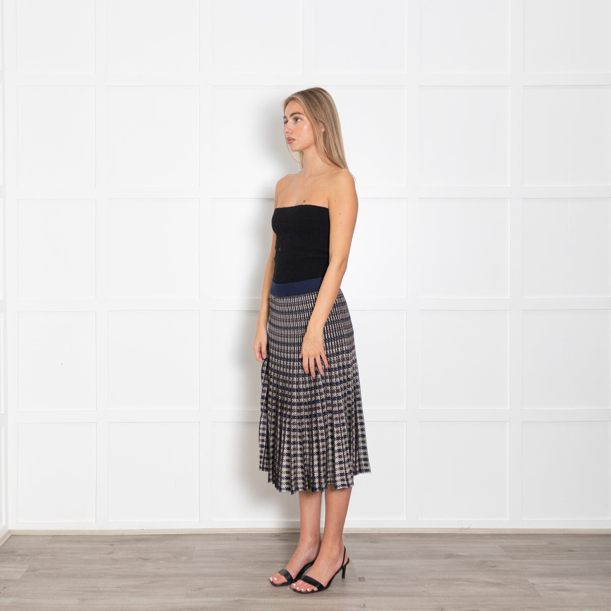 Baum Und Pferdgarten Navy Cream Houndstooth Pleated Skirt