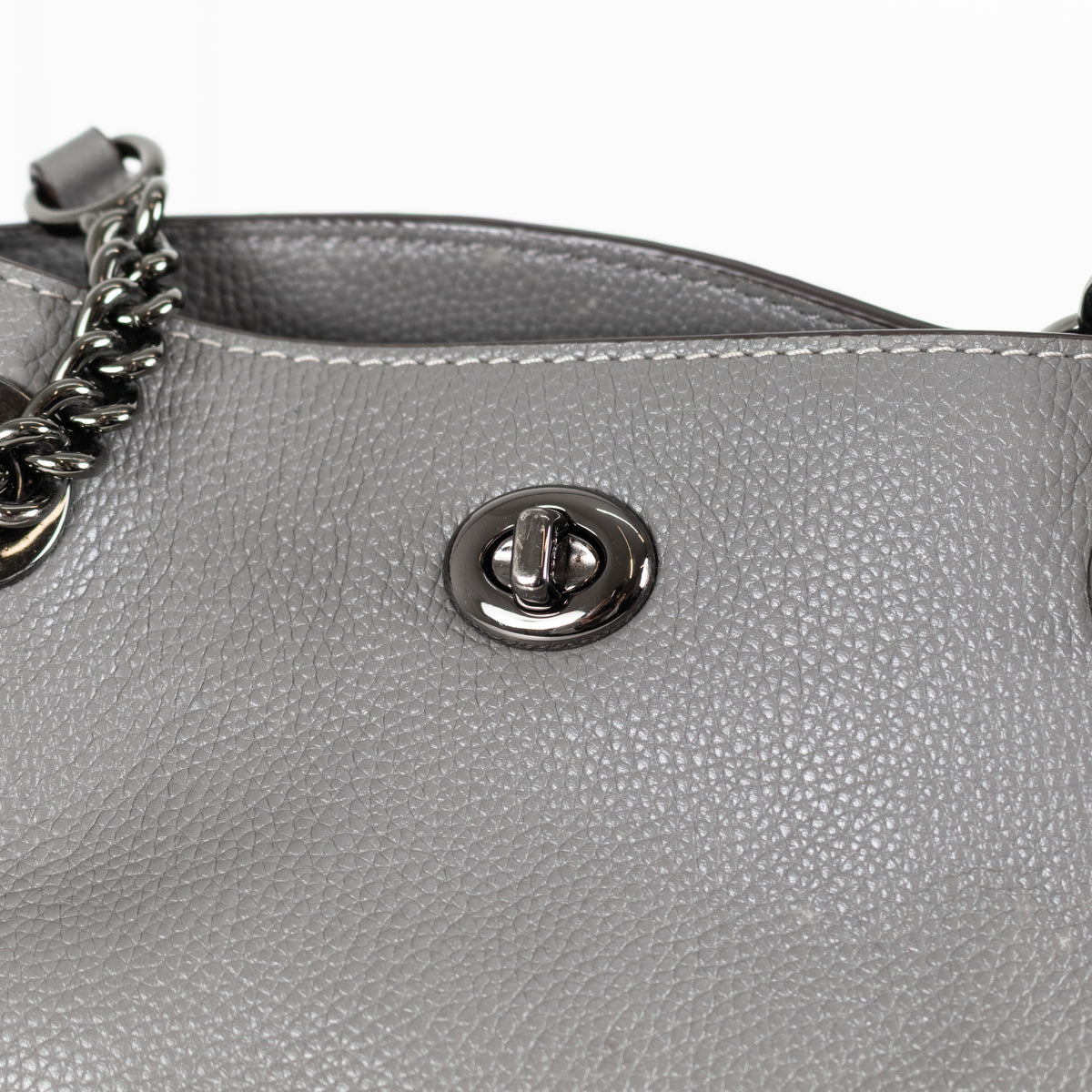 Coach Grey Pebbled Leather Turnlock Chain Tote