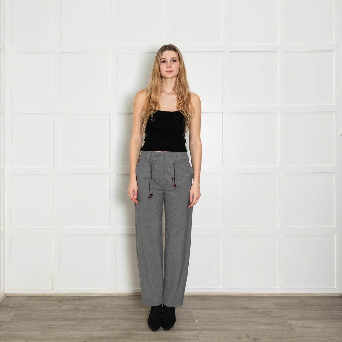Ganni Pale Grey Fine Wool Draw String Trousers