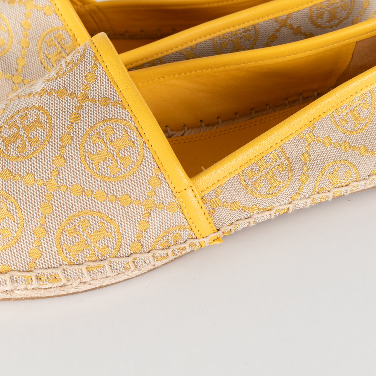 Tory Burch Yellow and Beige Logo Print Jacquard Espadrilles