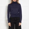 Loro Piano Navy Fine Knit Polo Neck Sweater