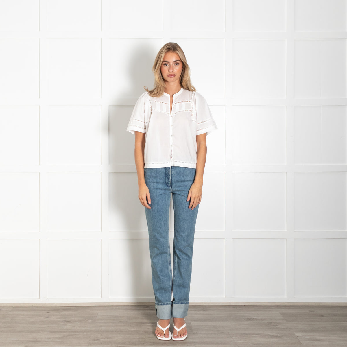 Rails White Short Sleeved Blouse With Lace Insets