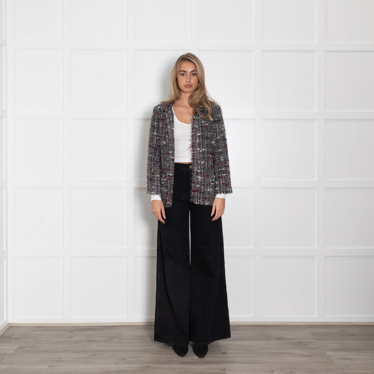 Iro Grey Boucle Jacket With Red And Blue Fleck