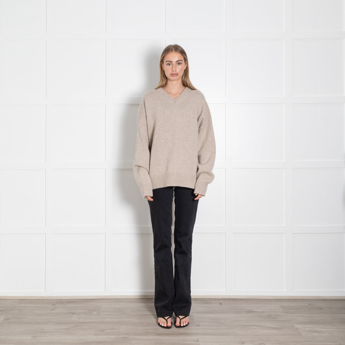 &Daughter Oatmeal V Neck Wool Jumper