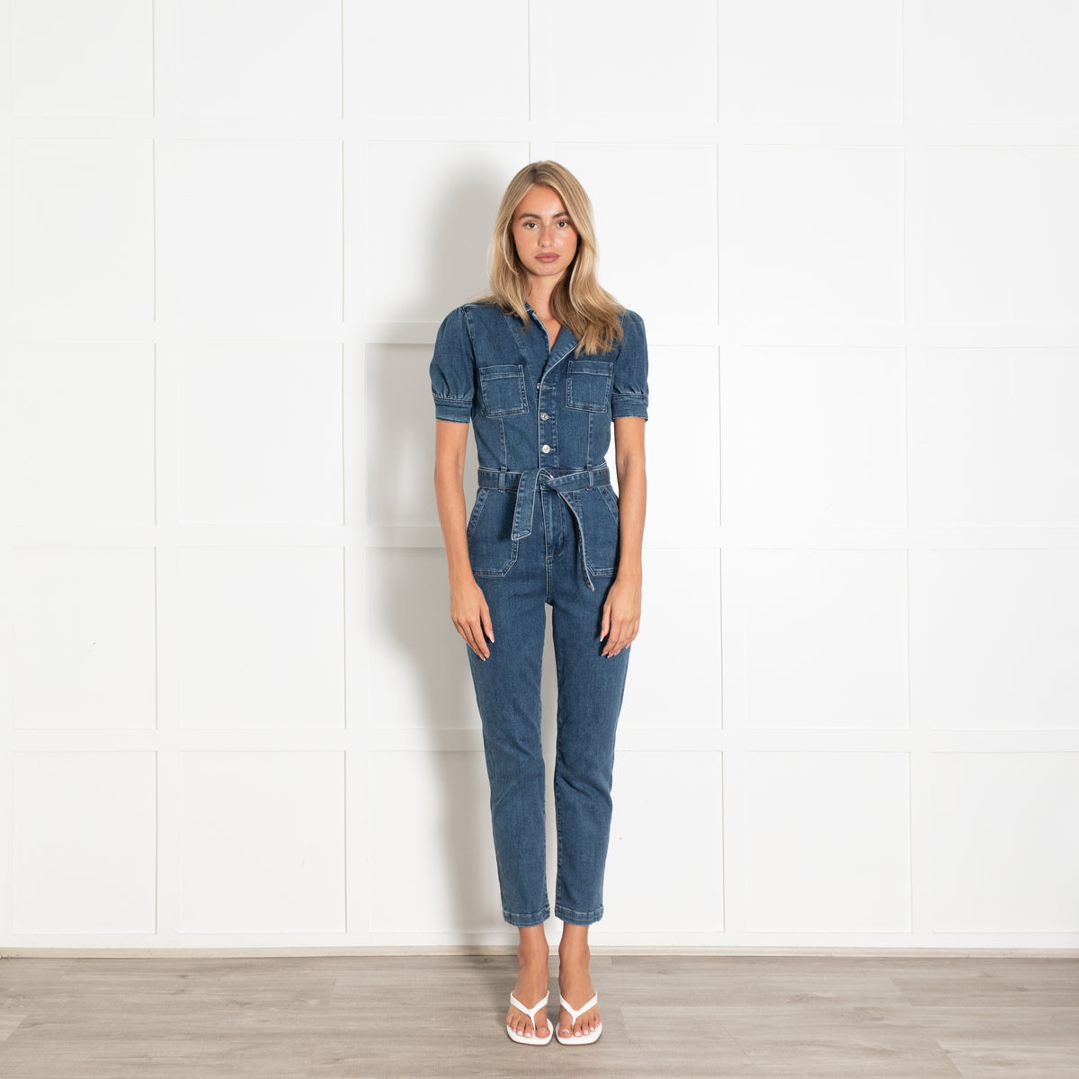 Paige Blue Denim Short Sleeve Jumpsuit