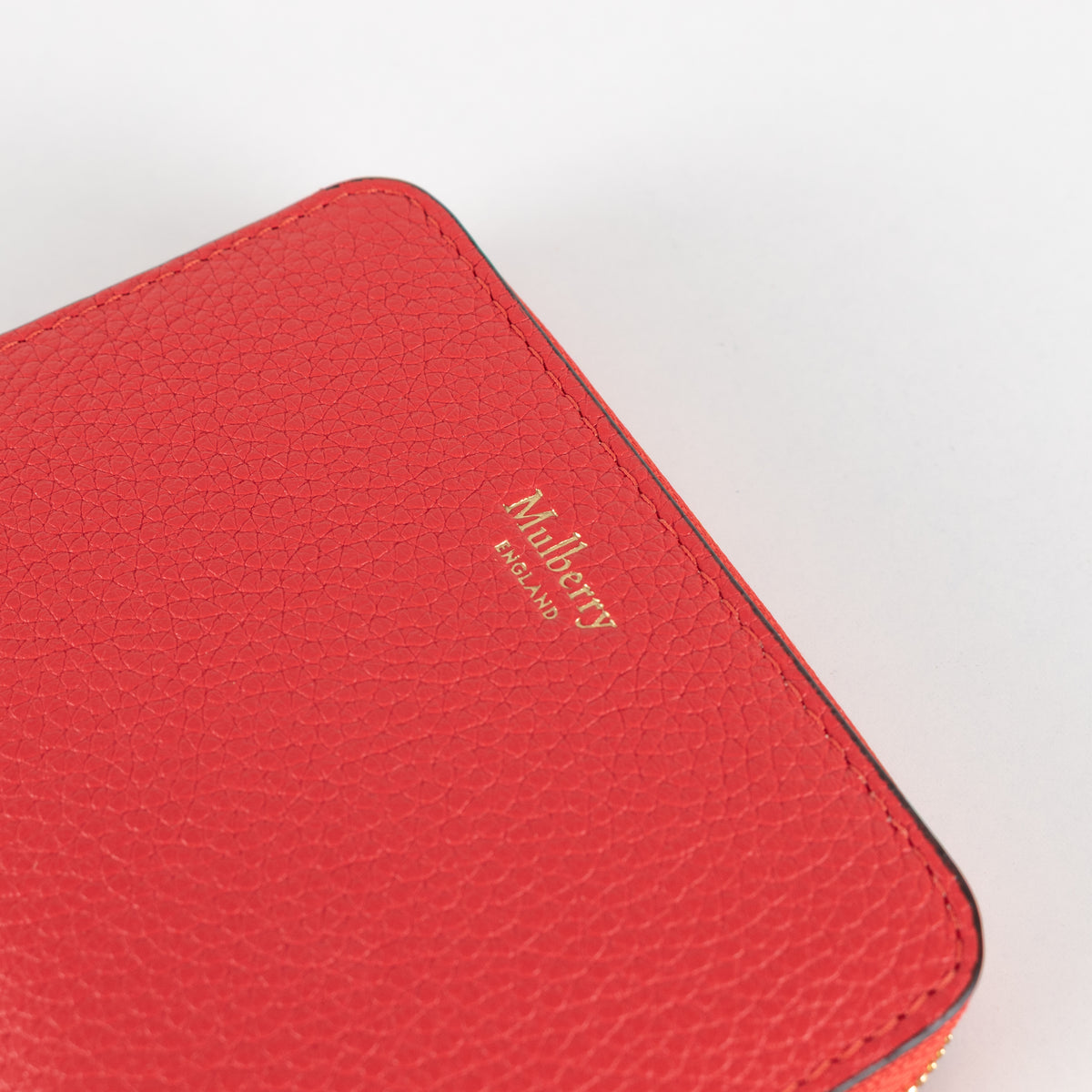 Mulberry Red Grained Leather Zip Around Purse