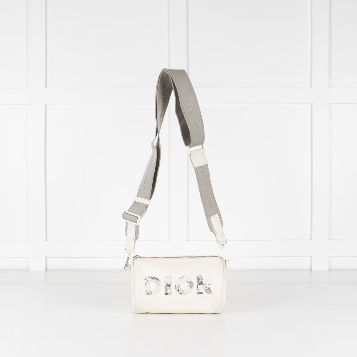 Christian Dior x Daniel Arsham White Leather Logo Roller Bag