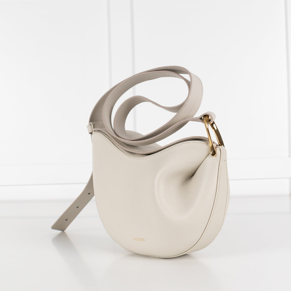 Polene Cream Grainy Leather Tonca Crossbody Bag