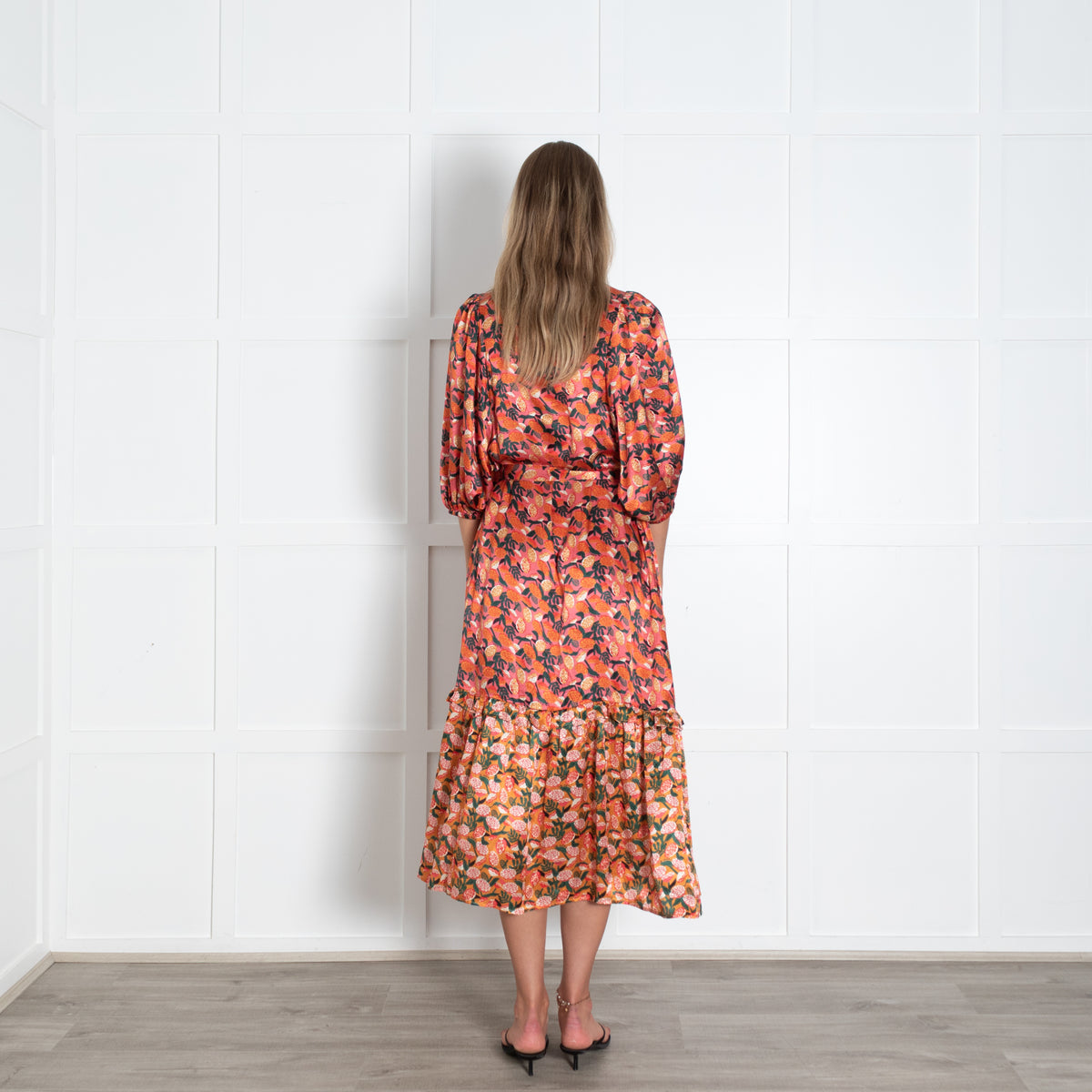 Emily Lovelock Pink Floral Longsleeve Buttondown Maxi Dress With Drop Pleated Skirt