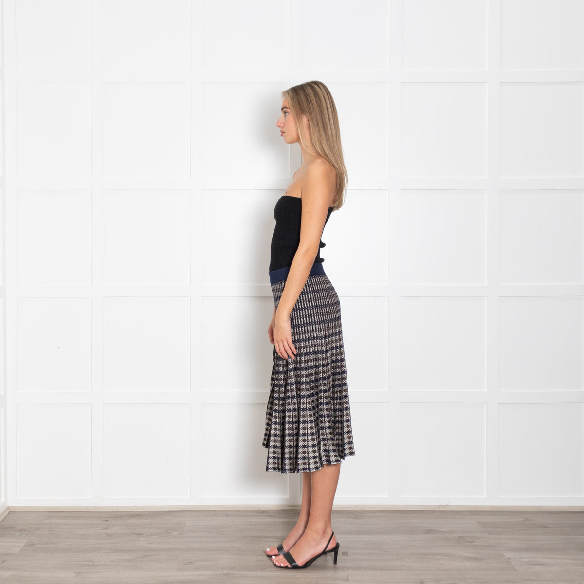 Baum Und Pferdgarten Navy Cream Houndstooth Pleated Skirt