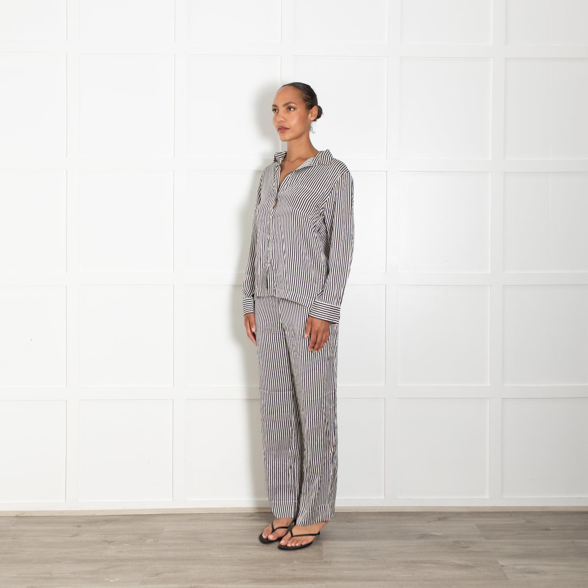 Asceno Black And White Cotton Silk PJ Shirt