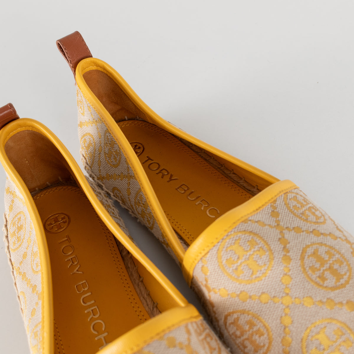 Tory Burch Yellow and Beige Logo Print Jacquard Espadrilles