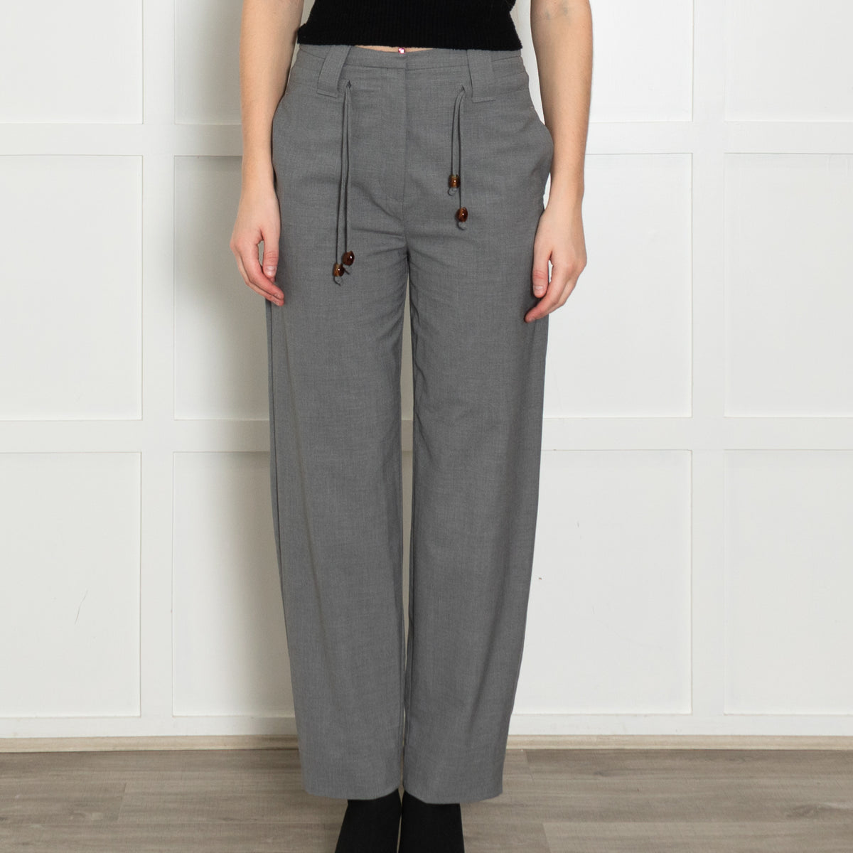 Ganni Pale Grey Fine Wool Draw String Trousers