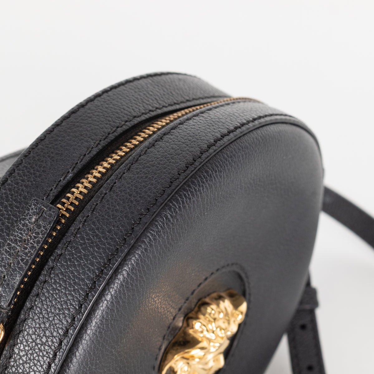 Versace Black Grained La Medusa Round Camera Bag