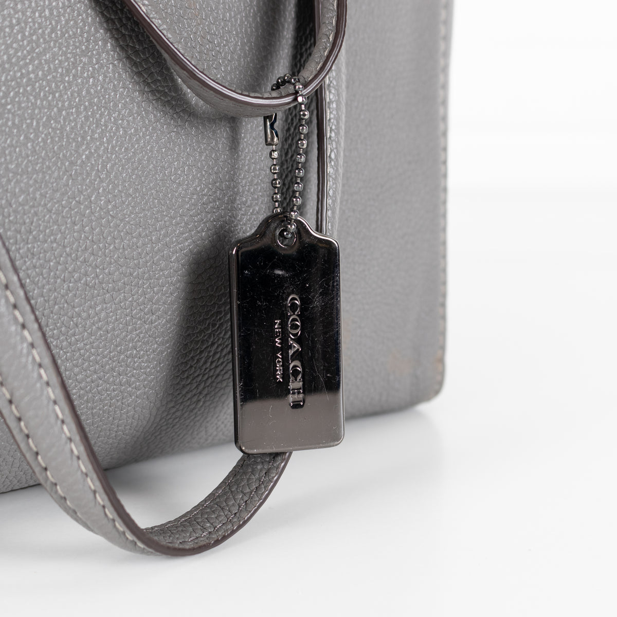 Coach Grey Pebbled Leather Turnlock Chain Tote