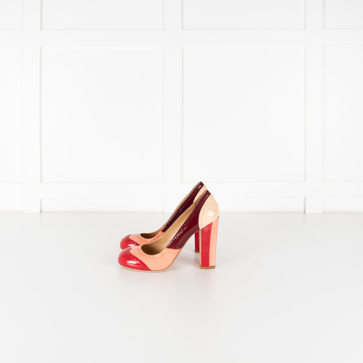 Miu Miu Pink Red Beige Painted Leather Heeled Shoes