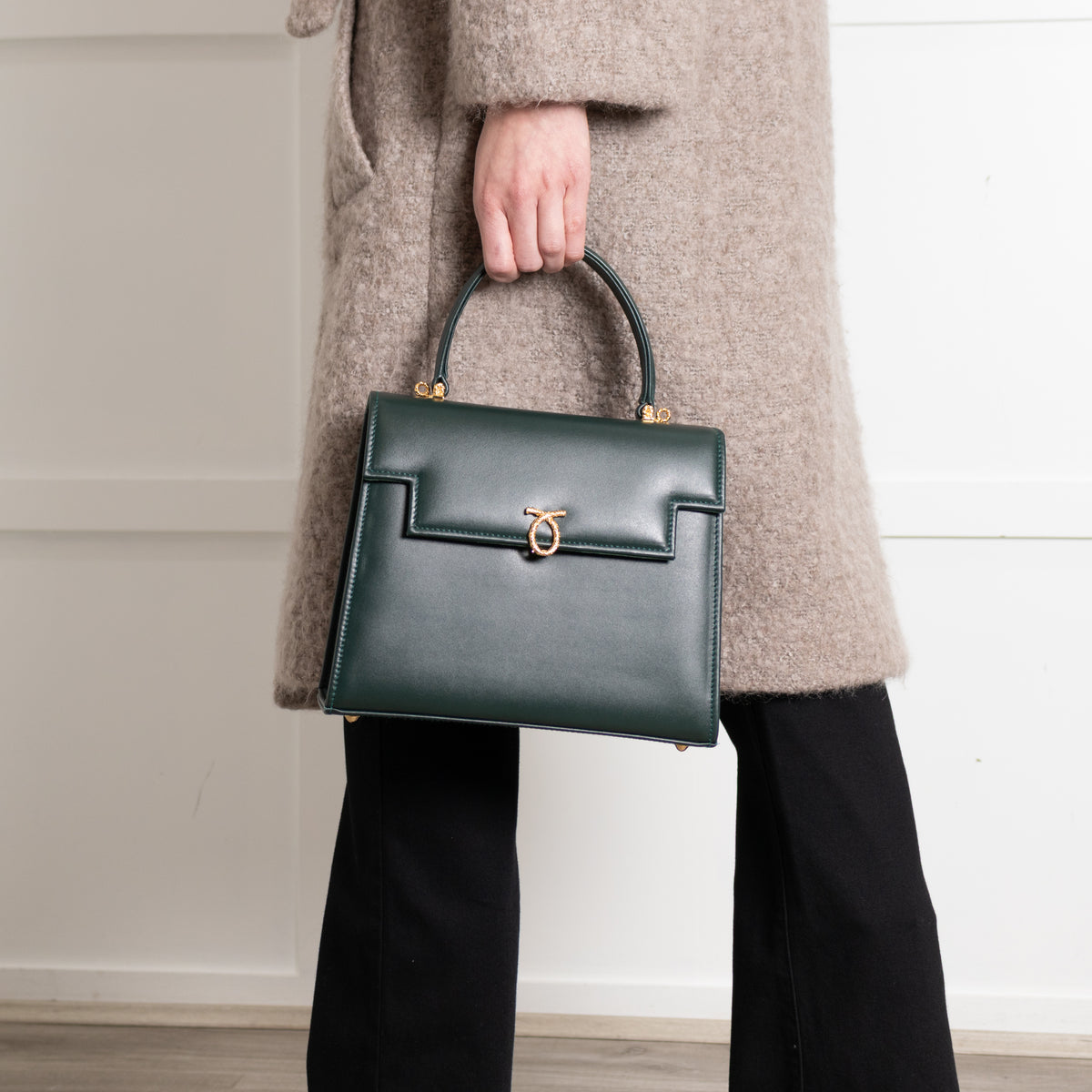 Launer London Forest Green Leather Traviata Bag